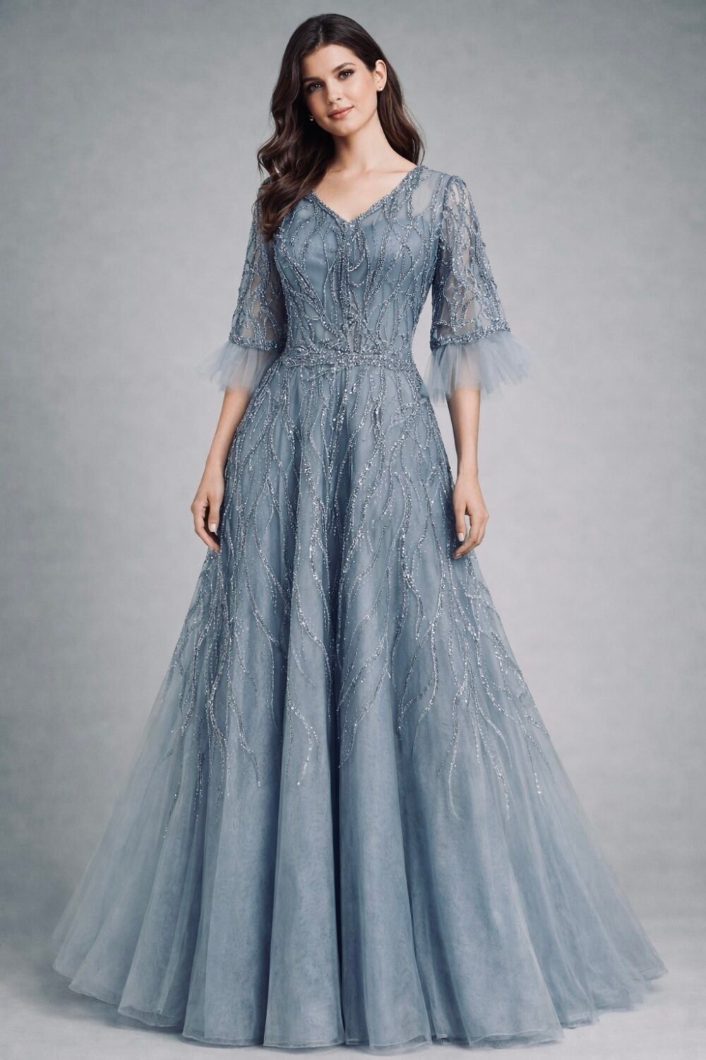 فستان سهرة أزرق يعطي رشاقة مقاس M,L