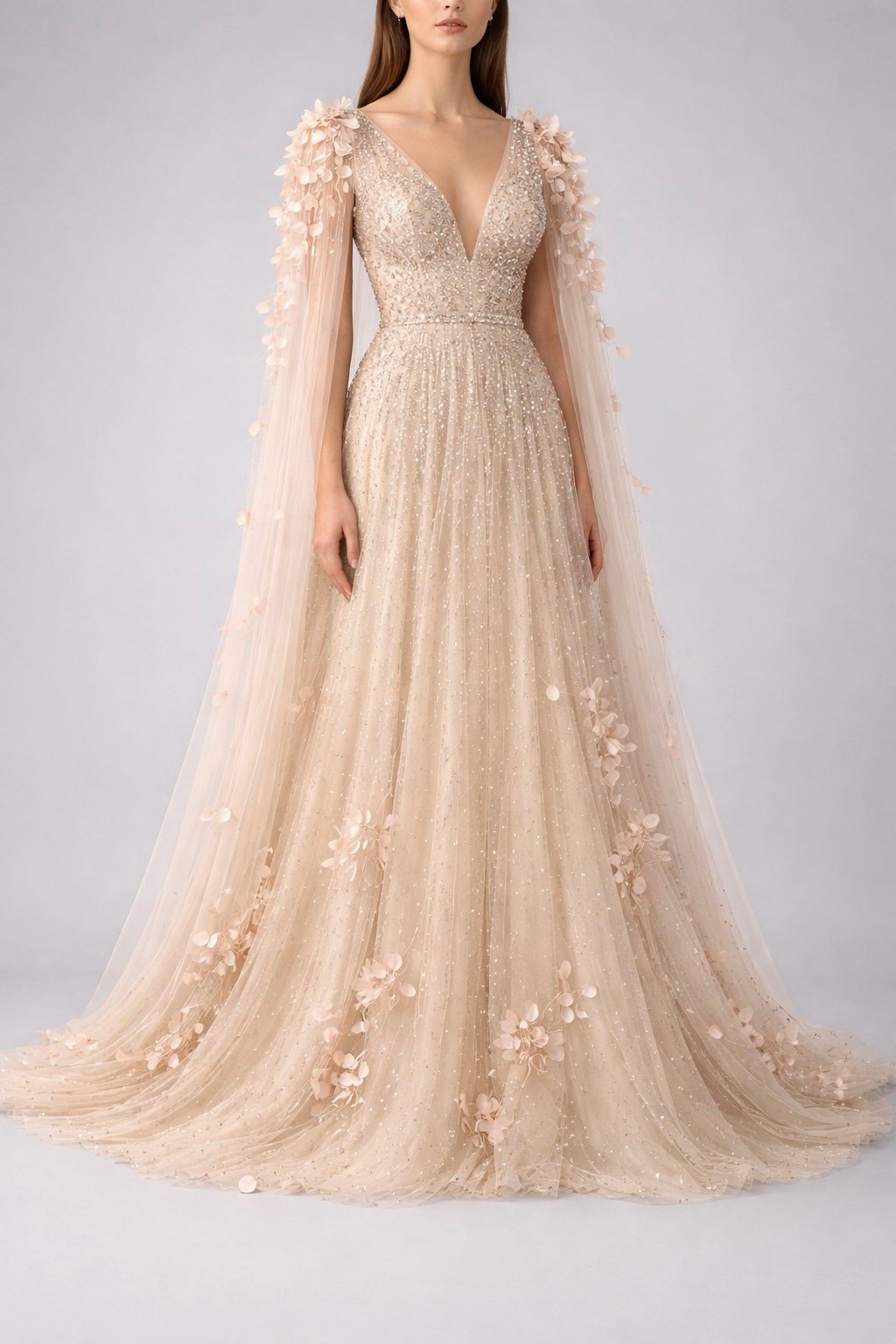 فستان سهرة لون كريمي بالطلب