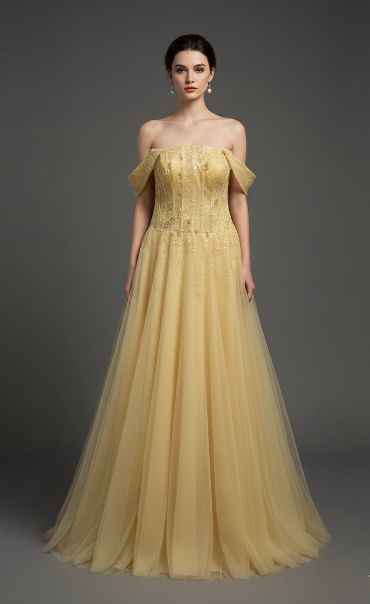 فستان سهرة اصفر مقاس L